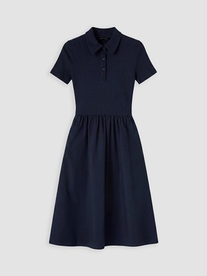 LC Waikiki Lacivert Polo Yaka Belden Oturtmalı Elbise