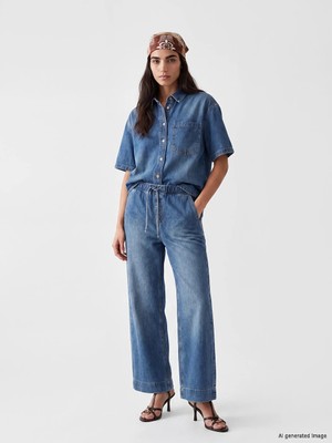 LC Waikiki Indigo Oversize Kadın Jean Gömlek