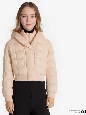 Calvin Klein Archive Grid Puffer Çocuk Pembe Ceket