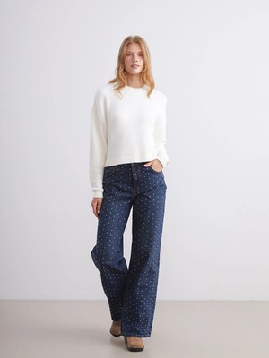 LC Waikiki Mavi Wideleg Taşlı Kadın Jean Pantolon