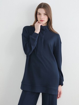 LC Waikiki Lacivert Soft Touch Oversize Kadın Sweatshirt Tunik