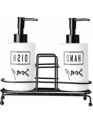 Fadem Store Şık Tasarımlı Beyaz Cam Sıvı Sabunluk Seti, Metal Stand ile El Sabunu ve Deterjan Dispenseri