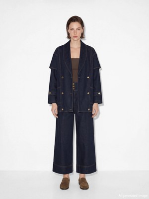 LC Waikiki Lacivert Yüksek Bel Crop Wideleg Kadın Jean Pantolon