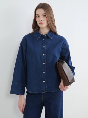 LC Waikiki Indigo Gömlek Yaka Kadın Jean Tunik