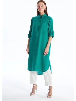 LC Waikiki Yeşil Oversize Keten Kadın Gömlek Tunik