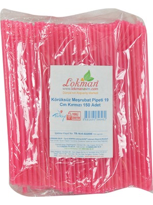 Lokmanavm 19 cm Kırmızı Körüksüz Pipet Ayran Kola Meşrubat Pipeti 150 Adet Paket