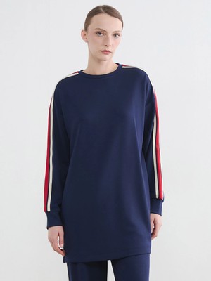 LC Waikiki Lacivert Bisiklet Yaka Oversize Kadın Sweatshirt Tunik