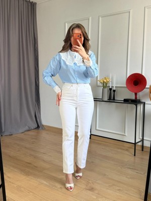 Size Özgü Beyaz Ütülü Kalem Paça Jean