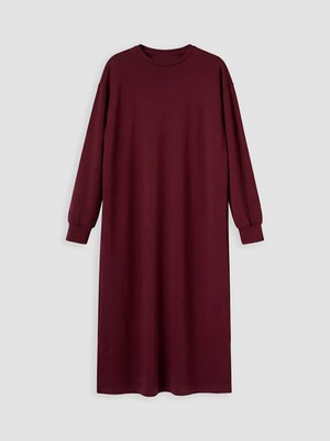 LC Waikiki Bordo Bisiklet Yaka Yırtmaçlı Sweat Elbise