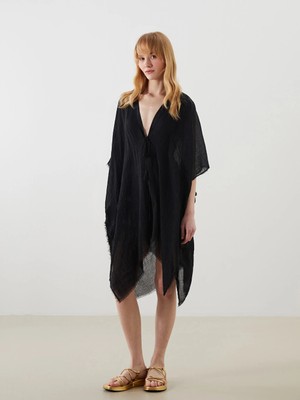 LC Waikiki Siyah Şal Yaka Kadın Kimono