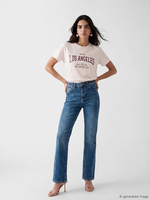 LC Waikiki Indigo Yüksek Bel Crop Flare Kadın Jean Pantolon