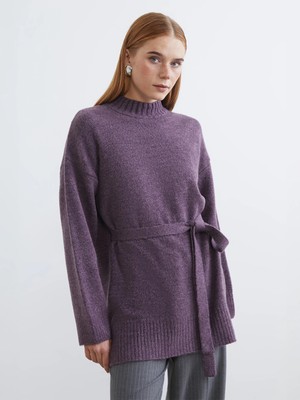 LC Waikiki Mor Yarım Balıkçı Yaka Oversize Kadın Triko Tunik