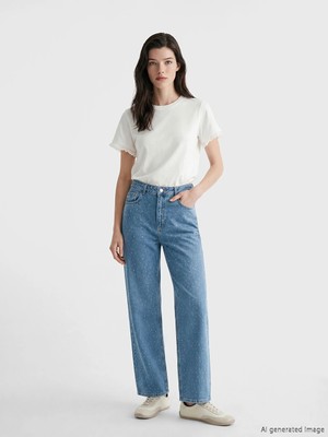 LC Waikiki Indigo Wideleg Taşlı Kadın Jean Pantolon