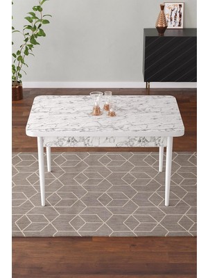 Shoovvel Pure Beyaz 60X90 Mdf Ahşap Ayaklı Sabit Üst Kalite Mutfak Masası, Yemek Masası, Salon Masası