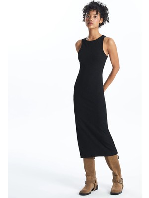 LC Waikiki Siyah Kadın Halter Yaka Düz Bodycon Elbise