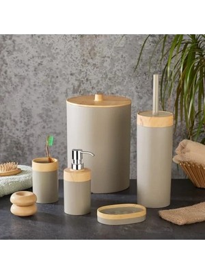 Fadem Store 5 Parça Bambu Görünümlü Banyo Seti, Antibakteriyel ve Şık Tasarım