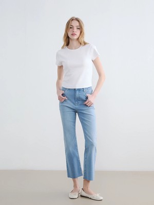 LC Waikiki Mavi Crop Flare Kadın Jean Pantolon