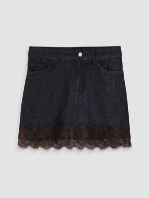 LC Waikiki Indigo Dar Fit Dantel Detaylı Mini Jean Etek