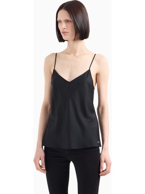Armani Exchange Kadın Ince Ip Askılı V Yaka Saten Siyah Bluz 8NYH05 YNZ5Z-1200