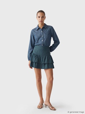 LC Waikiki Antrasit Beli Fermuarlı Taşlı Katkat Mini Jean Etek