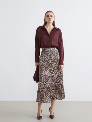 LC Waikiki Kahverengi Leopar Desenli Saten Etek
