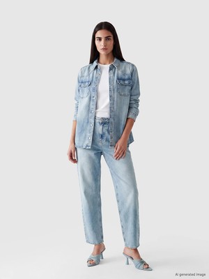 LC Waikiki Indigo Carrot Fit Kadın Pileli Jean Pantolon