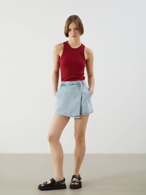 LC Waikiki Mavi Dar Fit Kadın Jean Şort Etek