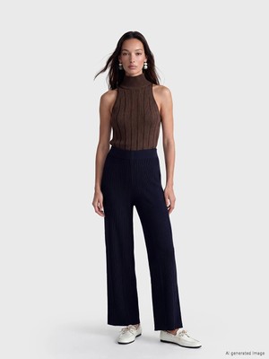 LC Waikiki Lacivert Beli Lastikli Kadın Triko Pantolon