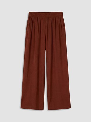 LC Waikiki Kahverengi Beli Lastikli Geniş Paça Kadın Pantolon