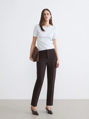 LC Waikiki Kahverengi Carrot Fit Kadın Pileli Pantolon