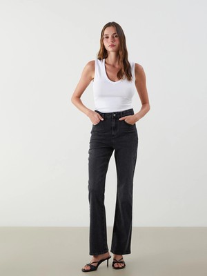 LC Waikiki Gri Dar Fit Flare Kadın Jean Pantolon
