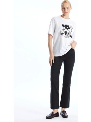 LC Waikiki Siyah Crop Flare Kadın Jean Pantolon