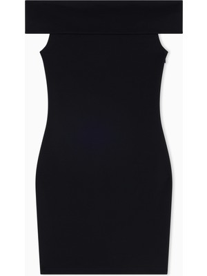 Armani Exchange Kadın Kayık Yaka Kısa Boy Dokuma Kumaş Slim Fit Siyah Elbise XW001742 AF21295-UC001