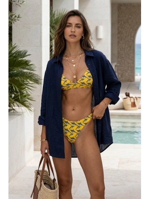 Lespadon Akdeniz Gündoğumu ve Kılıç Balığı Desenli Premium Üçgen Bikini Set