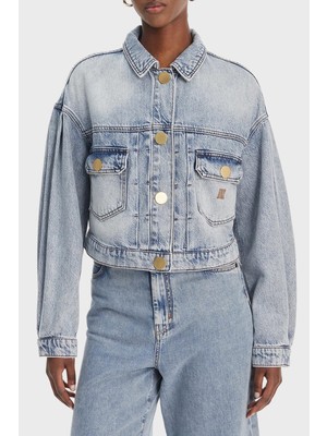 Armani Exchange Kadın Denim Kumaş Kısa Boy Düğmeli Cepli Mavi Ceket XW002260 AF21338-MB001