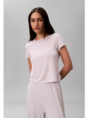 Calvin Klein Kadın Yuvarlak Yaka Kısa Kol Düz Regular Fit Mor Pijama Üstü LV00QS7618-2IK