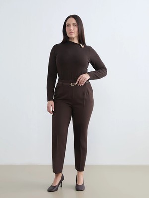 LC Waikiki Kahverengi Büyük Beden Kemerli Havuç Kesim Kadın Pantolon