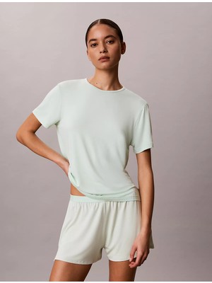 Calvin Klein Kadın Normal Kalıp Esnek Modal Kumaşlı Yuvarlak Yakalı Kısa Kollu Yeşil Pijama Üstü LV00QS7435-492