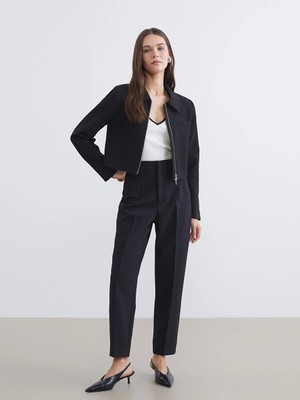 LC Waikiki Siyah Carrot Fit Kadın Pileli Pantolon