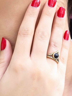 Esha Store Doğal Taş Oniks Doğal Taşlı Antik Model Kadın Ayarlanabillir Yüzük EUY72O