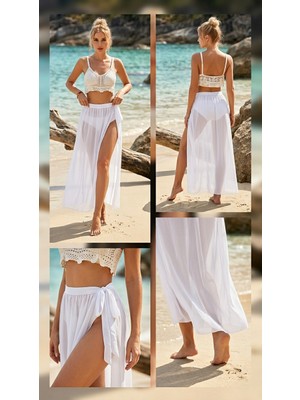 Kadın Şifon Pareo Etek Kruvaze Bağlamalı Plaj Eteği Yazlık Beachwear