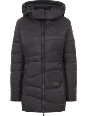 EA7 Kadın Regular Fit Su Tutmayan ve Nefes Alan Kumaş Kapüşonlu Siyah Mont 7W000651 AF16413-UC001