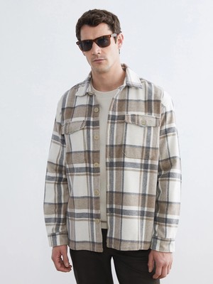 LC Waikiki Bej Regular Fit Uzun Kollu Ekose Erkek Oduncu Gömlek