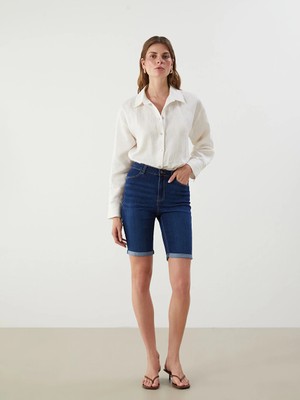 LC Waikiki Indigo Dar Fit Kadın Jean Şort
