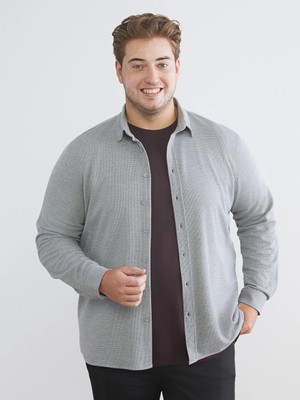 LC Waikiki Gri Büyük Beden Slim Fit Uzun Kollu Erkek Gömlek