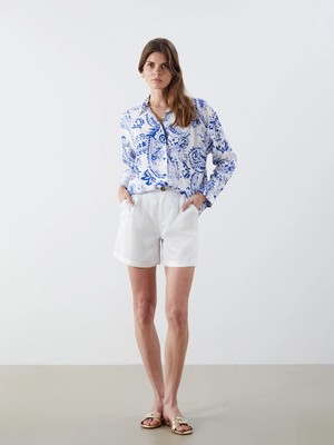 LC Waikiki Beyaz Loose Fit Pileli Jean Şort Etek