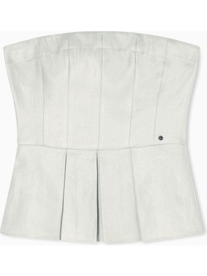 Armani Exchange Kadın Straplez Yaka Dokuma Kumaş Fermuar Kapama Pileli Bej Bluz XW001984 AF21530-U6275