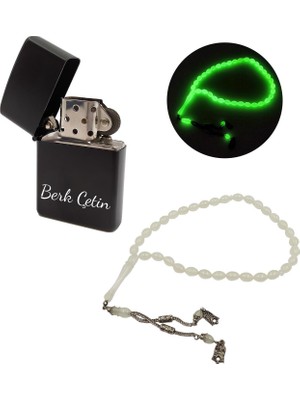 vegahediye v vega Kişiye Özel Zippo Tarzı Çakmak & Fosforlu Bukalemun Tesbih Hediye Seti (Model 1)