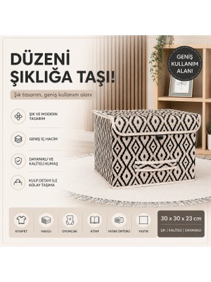 Tex Republic Bohe Çok Amaçlı Kapaklı Kutu-Dolap Raf Düzenleyici- Dekoratif Saklama Kutusu (30X30X23CM)