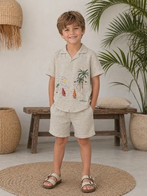 Miela Kids Palm Life Keten Gömlek ve Şort Takım
